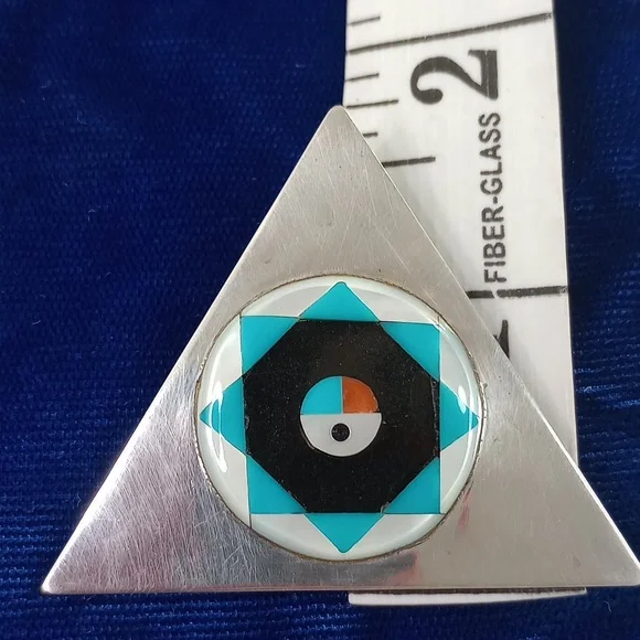 Vintage Zuni SunFace Turquoise, MOP , Onyx Inlay on Sterling Silver Earrings - Picture 10 of 16